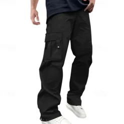 Men's Cargo Pants Cargo Trousers Trousers Casual Pants Drawstring Elastic Waist Multi Pocket Plain Wearable Outdoor Daily Camping & Hiking Fashion Classic Dark Brown Black