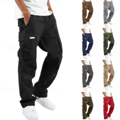 Men's Cargo Pants Cargo Trousers Drawstring Elastic Waist Multi Pocket Plain Wearable Outdoor Daily Camping & Hiking Fashion Classic Lake blue Black