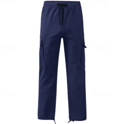 Men's Cargo Pants Cargo Trousers Drawstring Elastic Waist Multi Pocket Plain Wearable Outdoor Daily Camping & Hiking Fashion Classic Lake blue Black