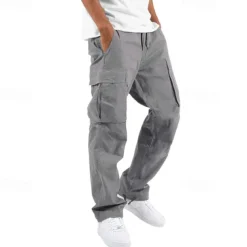 Men's Cargo Pants Cargo Trousers Drawstring Elastic Waist Multi Pocket Plain Wearable Outdoor Daily Camping & Hiking Fashion Classic Lake blue Black