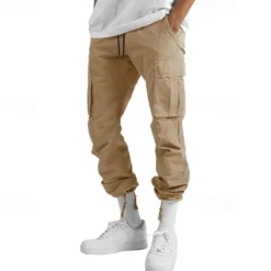 Men's Cargo Pants Cargo Trousers Drawstring Elastic Waist Multi Pocket Plain Wearable Outdoor Daily Camping & Hiking Fashion Classic Lake blue Black