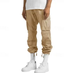 Men's Cargo Pants Cargo Trousers Drawstring Elastic Waist Multi Pocket Plain Wearable Outdoor Daily Camping & Hiking Fashion Classic Lake blue Black