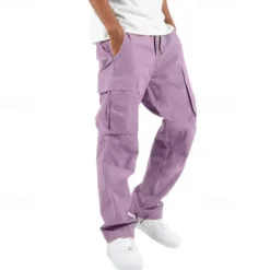 Men's Cargo Pants Cargo Trousers Drawstring Elastic Waist Multi Pocket Plain Wearable Outdoor Daily Camping & Hiking Fashion Classic Lake blue Black