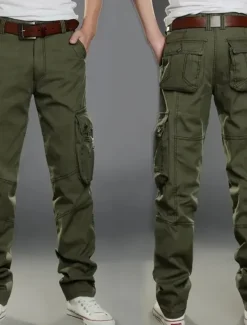 Men's Cargo Pants Cargo Trousers Trousers Work Pants Multi Pocket Solid Color Plaid Comfort Breathable Full Length Formal Business Cotton 100% Cotton Casual Slim ArmyGreen Black Stretchy