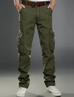 Men's Cargo Pants Cargo Trousers Trousers Work Pants Multi Pocket Solid Color Plaid Comfort Breathable Full Length Formal Business Cotton 100% Cotton Casual Slim ArmyGreen Black Stretchy