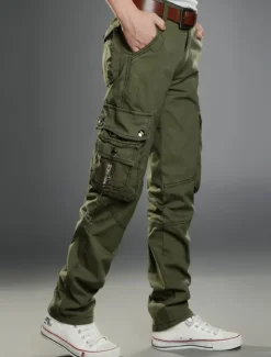 Men's Cargo Pants Cargo Trousers Trousers Work Pants Multi Pocket Solid Color Plaid Comfort Breathable Full Length Formal Business Cotton 100% Cotton Casual Slim ArmyGreen Black Stretchy