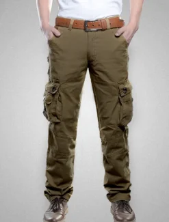 Men's Cargo Pants Cargo Trousers Trousers Work Pants Multi Pocket Solid Color Plaid Comfort Breathable Full Length Formal Business Cotton 100% Cotton Casual Slim ArmyGreen Black Stretchy