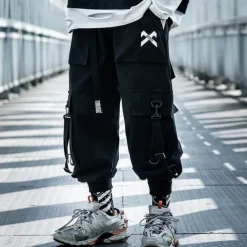 Men's Cargo Pants Cargo Trousers Trousers Baggy Techwear Flap Pocket Plain Comfort Breathable Outdoor Daily Going out Fashion Streetwear Black