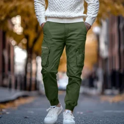 Men's Cargo Pants Cargo Trousers Trousers Drawstring Elastic Waist Multi Pocket Plain Breathable Outdoor Full Length Casual Daily Casual Tactical ArmyGreen Black Micro-elastic