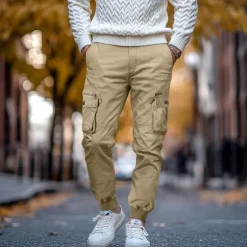 Men's Cargo Pants Cargo Trousers Trousers Drawstring Elastic Waist Multi Pocket Plain Breathable Outdoor Full Length Casual Daily Casual Tactical ArmyGreen Black Micro-elastic