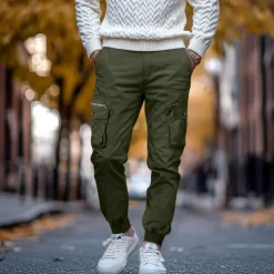 Men's Cargo Pants Cargo Trousers Trousers Drawstring Elastic Waist Multi Pocket Plain Breathable Outdoor Full Length Casual Daily Casual Tactical ArmyGreen Black Micro-elastic