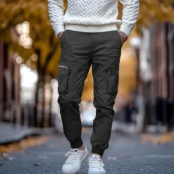 Men's Cargo Pants Cargo Trousers Trousers Drawstring Elastic Waist Multi Pocket Plain Breathable Outdoor Full Length Casual Daily Casual Tactical ArmyGreen Black Micro-elastic