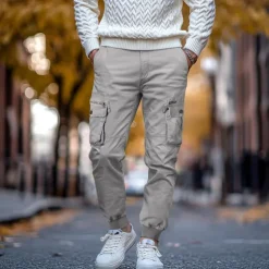 Men's Cargo Pants Cargo Trousers Trousers Drawstring Elastic Waist Multi Pocket Plain Breathable Outdoor Full Length Casual Daily Casual Tactical ArmyGreen Black Micro-elastic