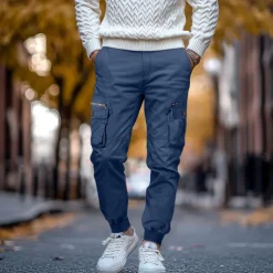 Men's Cargo Pants Cargo Trousers Trousers Drawstring Elastic Waist Multi Pocket Plain Breathable Outdoor Full Length Casual Daily Casual Tactical ArmyGreen Black Micro-elastic