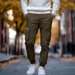 Men's Cargo Pants Cargo Trousers Trousers Drawstring Elastic Waist Multi Pocket Plain Breathable Outdoor Full Length Casual Daily Casual Tactical ArmyGreen Black Micro-elastic