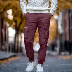 Men's Cargo Pants Cargo Trousers Trousers Drawstring Elastic Waist Multi Pocket Plain Breathable Outdoor Full Length Casual Daily Casual Tactical ArmyGreen Black Micro-elastic