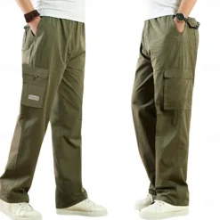 Men's Cargo Pants Cargo Trousers Trousers Work Pants Elastic Waist Multi Pocket Plain Comfort Breathable Casual Daily Streetwear Sports Fashion ArmyGreen Black Micro-elastic