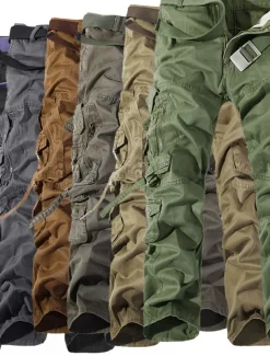 Men's Cargo Pants Cargo Trousers Trousers Multi Pocket Straight Leg Solid Colored Comfort Wearable Outdoor Daily 100% Cotton Sports Stylish ArmyGreen Black