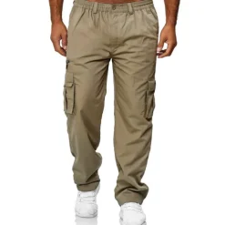 Men's Cargo Pants Cargo Trousers Work Pants Elastic Waist Multi Pocket Straight Leg Plain Work Simple Casual Navy ArmyGreen