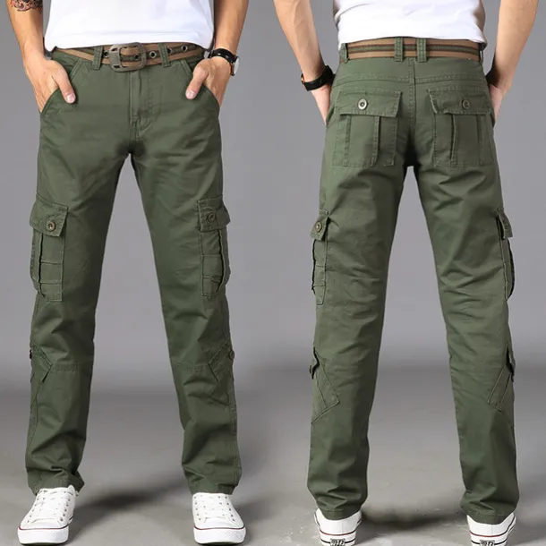Men's Cargo Pants Combat Trousers 8 Pocket Plain Breathable Lightweight Full Length Casual Daily Trousers ArmyGreen Black Micro-elastic