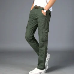 Men's Cargo Pants Combat Trousers 8 Pocket Plain Breathable Lightweight Full Length Casual Daily Trousers ArmyGreen Black Micro-elastic