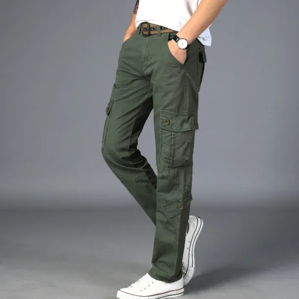 Men's Cargo Pants Combat Trousers 8 Pocket Plain Breathable Lightweight Full Length Casual Daily Trousers ArmyGreen Black Micro-elastic