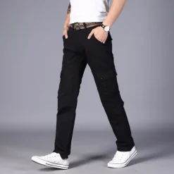 Men's Cargo Pants Combat Trousers 8 Pocket Plain Breathable Lightweight Full Length Casual Daily Trousers ArmyGreen Black Micro-elastic