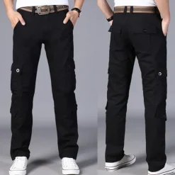 Men's Cargo Pants Combat Trousers 8 Pocket Plain Breathable Lightweight Full Length Casual Daily Trousers ArmyGreen Black Micro-elastic