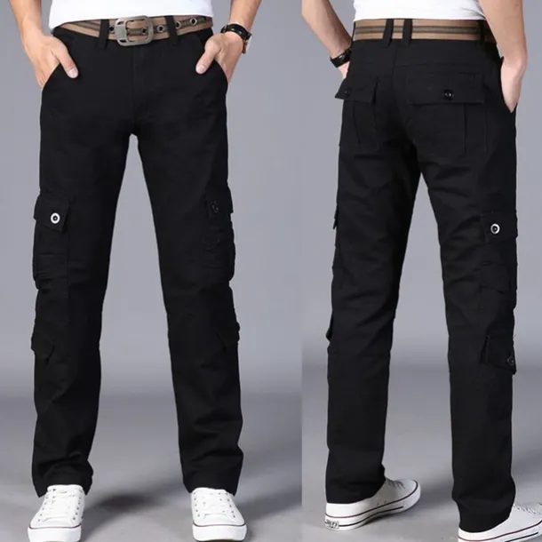 Men's Cargo Pants Combat Trousers 8 Pocket Plain Breathable Lightweight Full Length Casual Daily Trousers ArmyGreen Black Micro-elastic