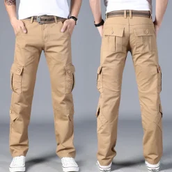 Men's Cargo Pants Combat Trousers 8 Pocket Plain Breathable Lightweight Full Length Casual Daily Trousers ArmyGreen Black Micro-elastic