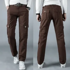 Men's Cargo Pants Combat Trousers 8 Pocket Plain Breathable Lightweight Full Length Casual Daily Trousers ArmyGreen Black Micro-elastic