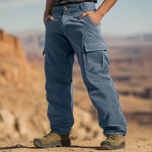 Men's Cargo Pants Corduroy Pants Trousers Baggy Pants Casual Pants Elastic Waist Multi Pocket Straight Leg Plain Comfort Soft Full Length Outdoor Casual Daily Fashion Streetwear Black Blue