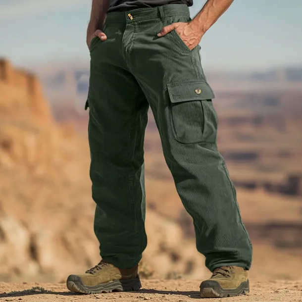 Men's Cargo Pants Corduroy Pants Trousers Baggy Pants Casual Pants Elastic Waist Multi Pocket Straight Leg Plain Comfort Soft Full Length Outdoor Casual Daily Fashion Streetwear Black Blue