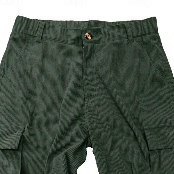 Men's Cargo Pants Corduroy Pants Trousers Baggy Pants Casual Pants Elastic Waist Multi Pocket Straight Leg Plain Comfort Soft Full Length Outdoor Casual Daily Fashion Streetwear Black Blue