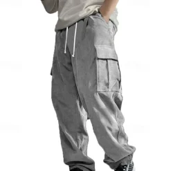 Men's Cargo Pants Corduroy Pants Trousers Straight Leg Sweatpants Elastic Waist Drawstring Multi Pocket Plain Wearable Outdoor Daily Camping & Hiking Fashion Classic Black Army Green