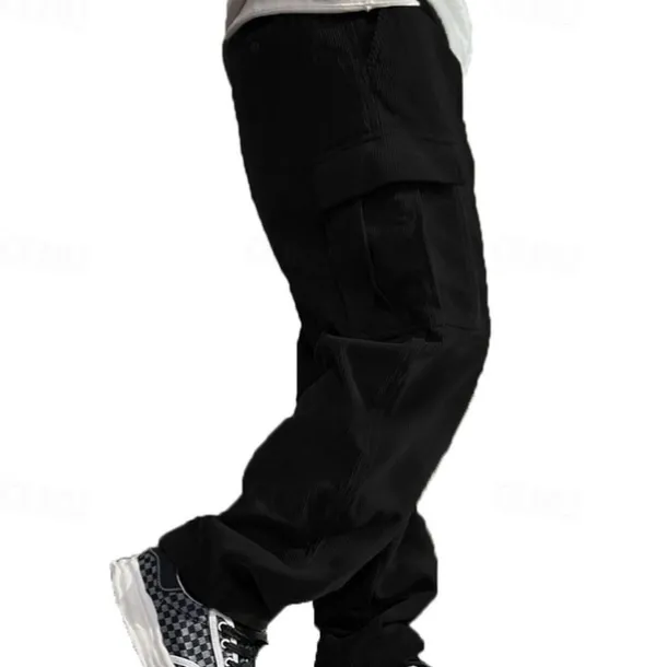 Men's Cargo Pants Corduroy Pants Trousers Straight Leg Sweatpants Elastic Waist Drawstring Multi Pocket Plain Wearable Outdoor Daily Camping & Hiking Fashion Classic Black Army Green