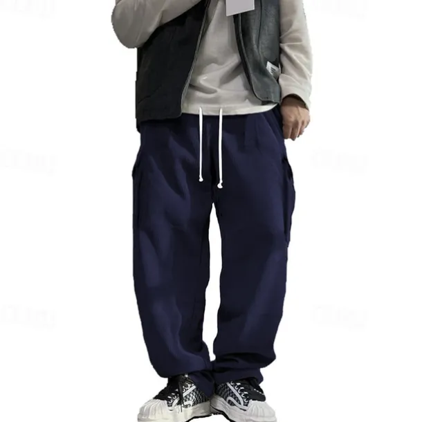 Men's Cargo Pants Corduroy Pants Trousers Straight Leg Sweatpants Elastic Waist Drawstring Multi Pocket Plain Wearable Outdoor Daily Camping & Hiking Fashion Classic Black Army Green