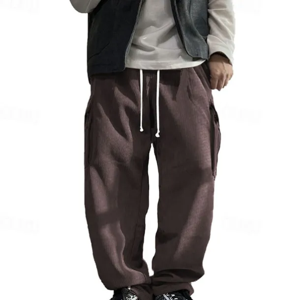 Men's Cargo Pants Corduroy Pants Trousers Straight Leg Sweatpants Elastic Waist Drawstring Multi Pocket Plain Wearable Outdoor Daily Camping & Hiking Fashion Classic Black Army Green