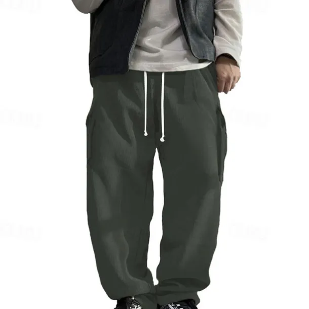 Men's Cargo Pants Corduroy Pants Trousers Straight Leg Sweatpants Elastic Waist Drawstring Multi Pocket Plain Wearable Outdoor Daily Camping & Hiking Fashion Classic Black Army Green
