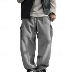 Men's Cargo Pants Corduroy Pants Trousers Straight Leg Sweatpants Elastic Waist Drawstring Multi Pocket Plain Wearable Outdoor Daily Camping & Hiking Fashion Classic Black Army Green