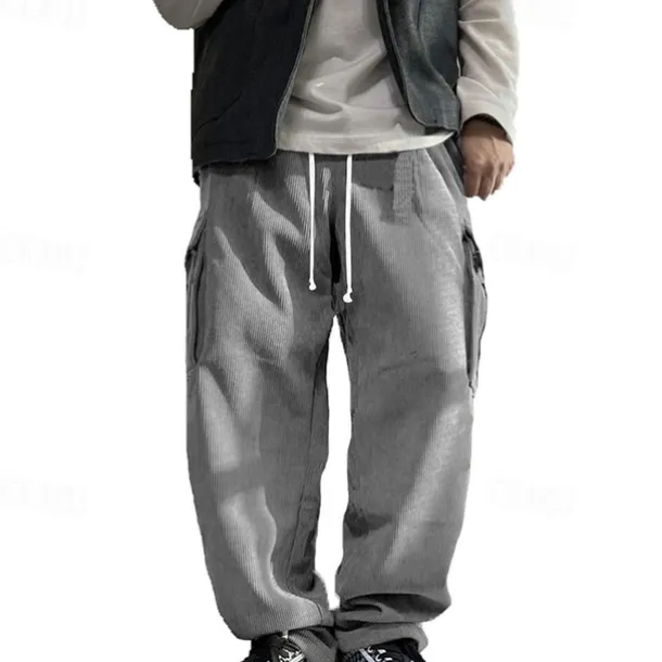 Men's Cargo Pants Corduroy Pants Trousers Straight Leg Sweatpants Elastic Waist Drawstring Multi Pocket Plain Wearable Outdoor Daily Camping & Hiking Fashion Classic Black Army Green