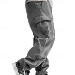 Men's Cargo Pants Corduroy Pants Trousers Straight Leg Sweatpants Elastic Waist Drawstring Multi Pocket Plain Wearable Outdoor Daily Camping & Hiking Fashion Classic Black Army Green