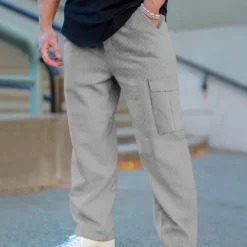 Men's Cargo Pants Corduroy Pants Tactical Pants Trousers Elastic Waist Drawstring Multi Pocket Plain Wearable Outdoor Daily Camping & Hiking Fashion Classic Black Army Green