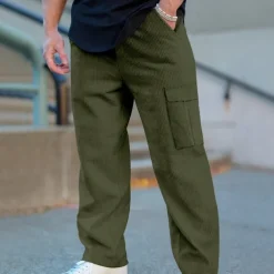 Men's Cargo Pants Corduroy Pants Tactical Pants Trousers Elastic Waist Drawstring Multi Pocket Plain Wearable Outdoor Daily Camping & Hiking Fashion Classic Black Army Green