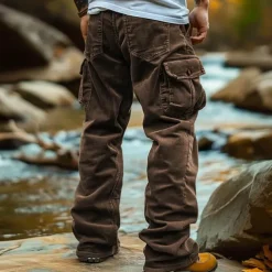 Men's Cargo Pants Corduroy Pants Trousers Baggy Pants Casual Pants Elastic Waist Multi Pocket Straight Leg Plain Comfort Soft Full Length Outdoor Casual Daily Fashion Streetwear Black Blue