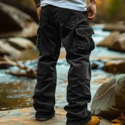 Men's Cargo Pants Corduroy Pants Trousers Baggy Pants Casual Pants Elastic Waist Multi Pocket Straight Leg Plain Comfort Soft Full Length Outdoor Casual Daily Fashion Streetwear Black Blue