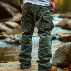 Men's Cargo Pants Corduroy Pants Trousers Baggy Pants Casual Pants Elastic Waist Multi Pocket Straight Leg Plain Comfort Soft Full Length Outdoor Casual Daily Fashion Streetwear Black Blue