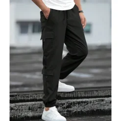 Men's Cargo Pants Joggers Cargo Joggers Trousers Drawstring Elastic Waist Multi Pocket Plain Wearable Outdoor Daily Camping & Hiking Fashion Classic Black Blue