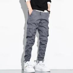 Men's Cargo Pants Joggers Trousers Drawstring Elastic Waist Multi Pocket Plain Wearable Outdoor Daily Camping & Hiking Fashion Classic Black Army Green