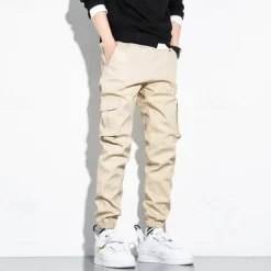 Men's Cargo Pants Joggers Trousers Drawstring Elastic Waist Multi Pocket Plain Wearable Outdoor Daily Camping & Hiking Fashion Classic Black Army Green